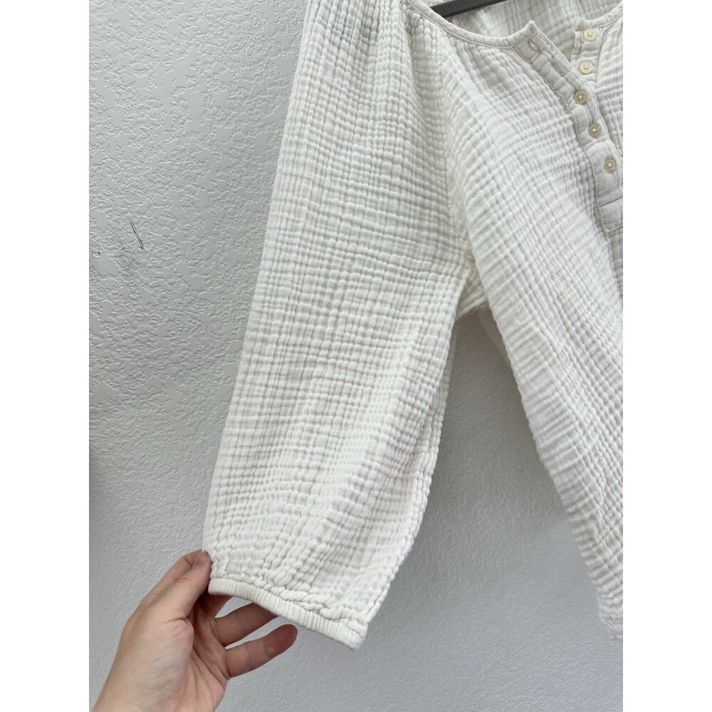 LOFT Cream Gauze Henley Blouse - Picture 4 of 10